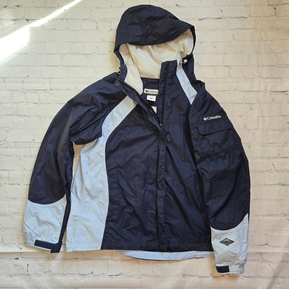 Columbia Omni-Tech Rain Jacket Womens XL Navy Blue Waterproof Hooded Shell